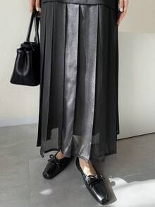 FRIFUL Women's Summer/Spring Solid Color Pleated Flared Loose Casual Dress Sundress - Black - View 4