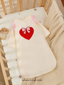 Cozy Pixies 1pc Detachable Sleeve Infant Sleeping Bag, Heart & Ruffle Hem Design, Suitable For Newborns - Apricot - View 3