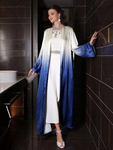 Yasmyna Damblå Ombre Chiffong Långärmad Elegant Leopardmönstrad Abaya, Vår/Sommar - Multifärgad - Visa 5