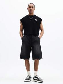 SUMWON Áo tank top không tay in hình chữ thập và bàn tay cầu nguyện, thiết kế lấy cảm hứng từ đức tin, cổ tròn, dáng regular fit, thích hợp cho mùa hè và mặc thường ngày. - màu đen - Xem 3