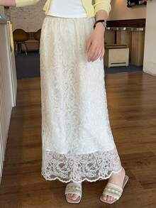 DAZY Women's Elegant Commuter Floral Embroidery Sequin Skirt - Beige - View 1