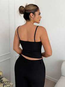 Maria Perezxox Kamisol Wanita Kasual Serbaguna Warna Polos Potongan Slim Fit - Hitam - View 2