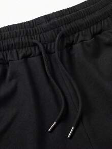 Manfinity Dauomo Men's Black And White Striped Decor Contrast Zipper Sports Set,Summer Casual Gym Tracksuit,Comfortable Fitness Workout Outfit Two Piece Clothes Set - Black - View 5