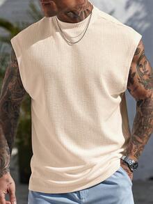 Manfinity CasualCool Men's Solid Color Stand Collar Casual Versatile Commuting Pullover Top - Apricot - View 3