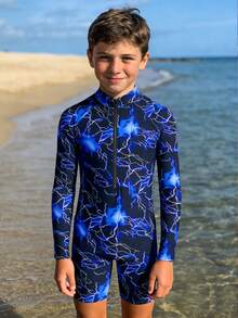 SHEIN Boys' Casual All-Over Print Snug Fit One-Piece Swimsuit - Multicolor - View 5