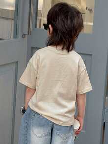 DAZY 男童休闲印花落肩短袖T恤 - 卡其色 - 查看 5