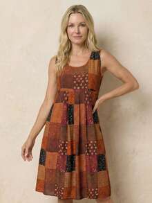 EMERY ROSE Women's Vacation Checkered & Paisley Print Sleeveless Woven Dress - Multicolor - View 4