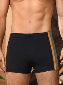 Manfinity Swimmode Men's Summer Beach Vacation Contrast Striped Side Slim Fit Swim Trunks - Multicolor - View 5