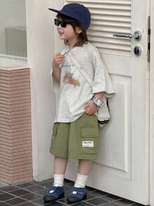 DAZY 男童时尚口袋牛仔短裤 - 軍綠色 - 查看 5