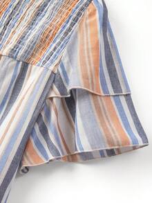 Linhara Damen bunte gestreifte Rüschen-Saum Kurzarm Bluse, geeignet für Sommer Strand, Wochenendmarkt, Unabhängigkeitstag Lässig Wear Damen Tops und Blusen Boutique Tops für Damen Sommer Tops für Damen Damen Tops für Sommer Bluse für Damen Lässig - Verschiedenfarbig - Übersicht 5