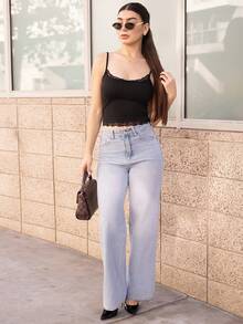 Andrea Bello Quần denim ống rộng dáng rộng, thường ngày, đa năng, có túi cho nữ - Rửa nhẹ - Xem 4