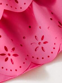 SHEIN 少女休闲度假款玫红色三层荷叶边蛋糕裙，适合度假、聚会、通勤等场合，可爱又优雅 - 玫紅色 - 查看 7