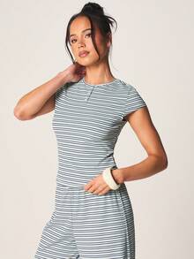 MISSGUIDED Striped Short Sleeve Henley Top With Button Placket Detail Casual Ribbed Knit Tee For Spring Summer Daily Wear Comfort Fit - Multicolor - View 4