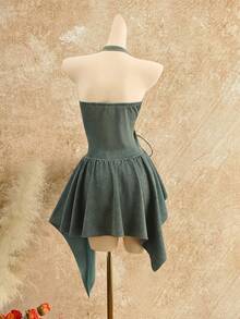 SHEIN MOD 女士时尚露背吊带牛仔连衣裙 - 藍色 - 查看 2