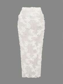 Swim Chiccia 2026新款女士夏季沙滩度假优雅花卉纹理特殊面料金属星星装饰侧开衩长款卡夫坦半身裙 - 杏色 - 查看 2