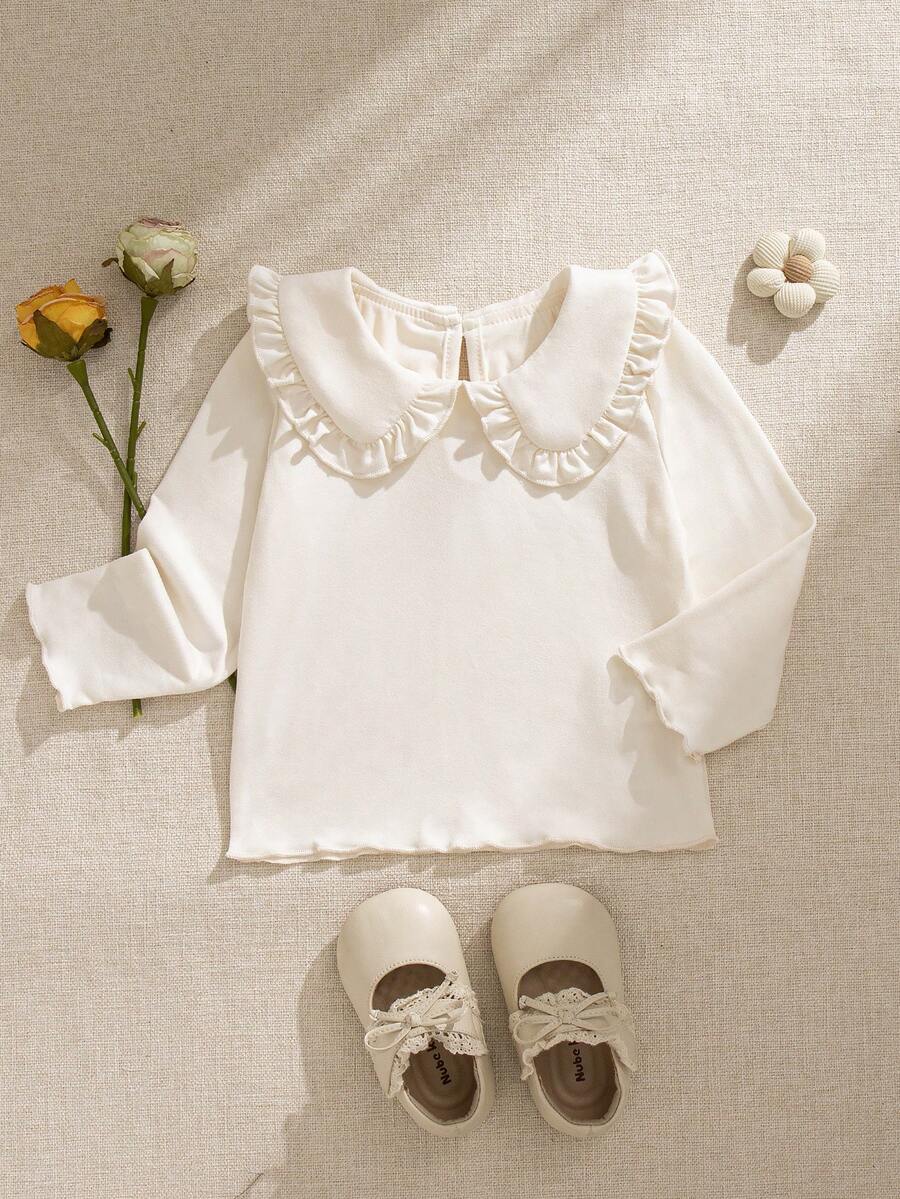 Souflis Souflis French Style Baby Girls' Elegant Long Sleeve Ruffle Collar Princess Blouse, Suitable For Vacation, Travel, Birthday Gift, Party, Spring/Autumn - Apricot - View 1