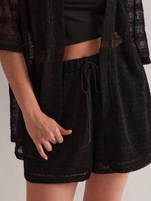 Freevana Bộ đồ 2 món cỡ lớn màu đen khoét lỗ gồm áo và quần short - màu đen - Xem 6