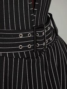 Amplova 女士性感露背条纹印花系带无袖连衣裙，配腰带，夏季 - 黑與白 - 查看 7