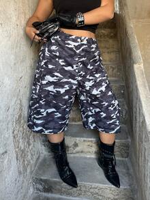 Sunspun Pantalones cargo de camuflaje de moda talla grande, pantalones capri, shorts, adecuados para el verano, festivales de música, salidas casuales - Multicolor - Ver 1