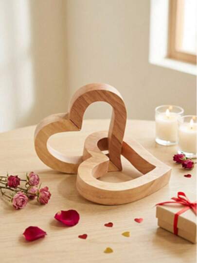 Cirelle 1 Set Wooden Heart Shaped Decorative Ornament, Creative Lovers' Gift Suitable For Mother's Day, Father's Day, Valentine's Day, Weddings To Express Love