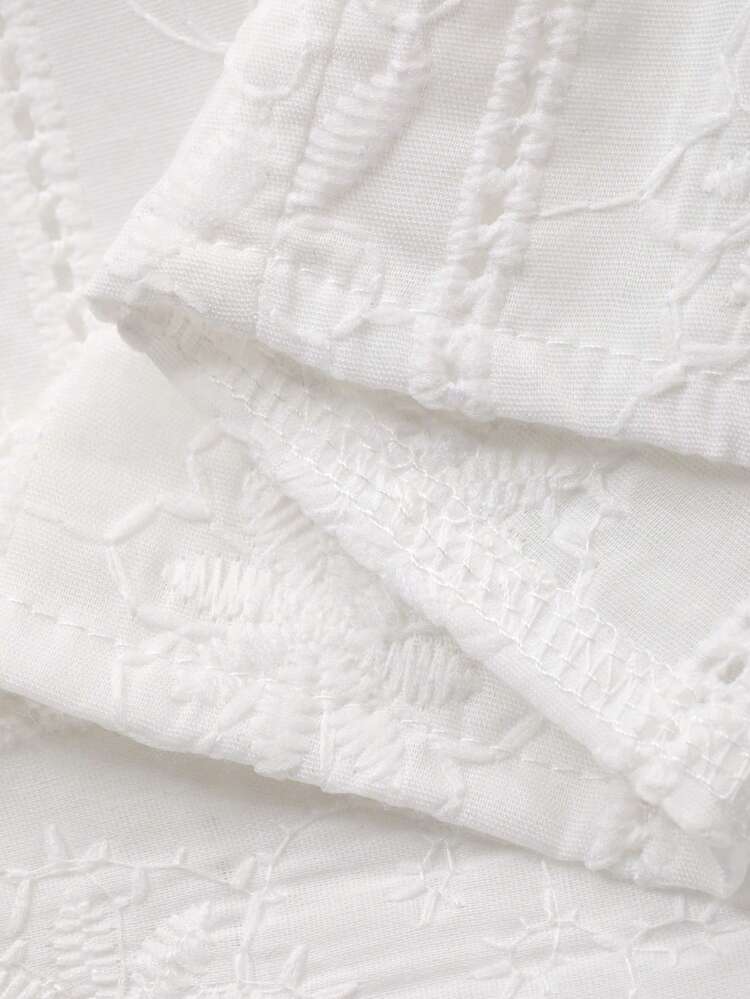 Women's Floral Embroidery Decor Collared Single-Breasted Short Sleeve Top And Skirt 2-Piece Set, Fashionable For Dates And Outings