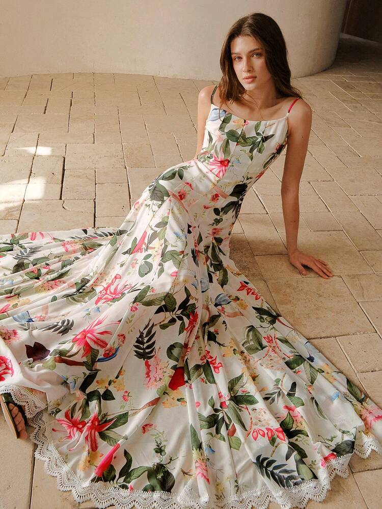 WOMEN'S FLORAL PRINT OVERSIZED A-LINE DRESS, VACATION STYLE