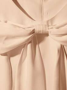 GlowEve 女士白色圆领腰部系带蝴蝶结无袖优雅迷你连衣裙 - 香檳色 - 查看 3