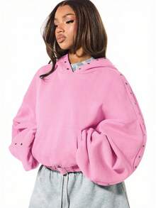 SUMWON WOMEN 宽松版型连帽卫衣，饰有镂空细节的泡泡袖和可调节抽绳帽，打造休闲街头风。 - 粉色 - 查看 1