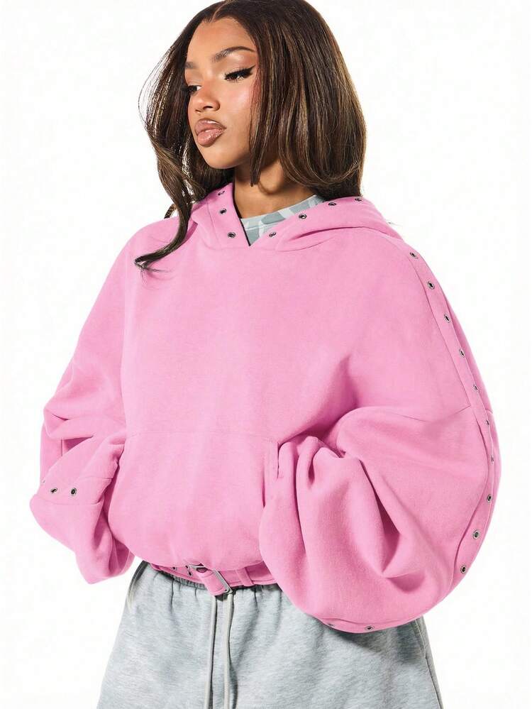 SUMWON WOMEN Oversized Hoodie With Eyelet Detail And Balloon Sleeves