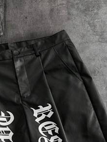 AXEPEAK 男士时尚街头字母印花直筒短裤，夏季 - 黑色 - 查看 6