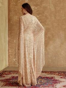 ZEYLAH Elegant Sequin Waist Cinched Ruched Robe, Spring/Summer - Apricot - View 4