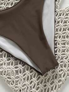 Swim Chiccia 2件套女士性感抹胸露脐上衣和系带三角比基尼套装，夏季 - 棕色 - 查看 5