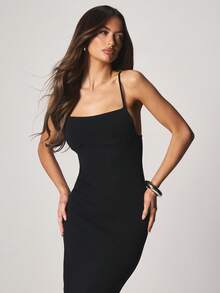 MISSGUIDED Strappy Sleeveless Knitted Bandage Bodycon Midaxi Dress With Square Neckline And Thin Spaghetti Straps For Evening Occasions - Royal Blue - View 3