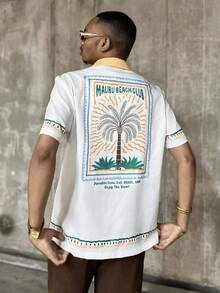 Ngobest Haus Ngobest Haus 2025 春夏男士热带棕榈树图案时尚短袖衬衫 - 彩色 - 查看 2