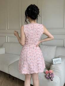 Modelyn Women's Elegant Textured Front Button Sleeveless Dress, Summer - Pink - View 2