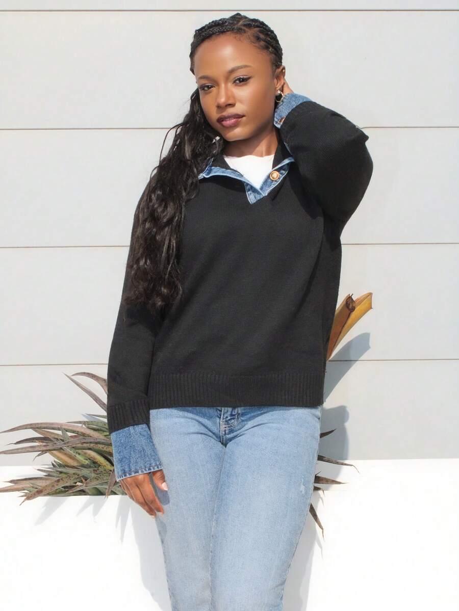 Steph T Women's Elegant Turtleneck Casual Long Sleeve Knit Sweater - Black - View 1