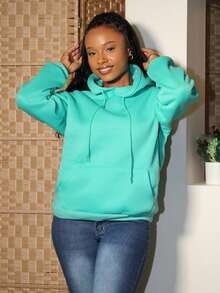 Steph T Women's Hooded Fleece Sweatshirt With Drawstring,Long Sleeve Tops Graduation,Back To School Outfits,Graduation,Teacher Outfits For Women,Back To School Pullover Fall Outfit - Mint Green - View 3