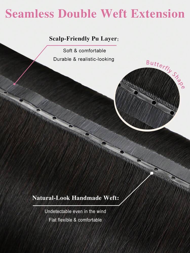 Extensions de cheveux à double trame invisible sans colle en cheveux Remy papillon avec micro perles. Extensions de cheveux à double trame PU sans couture et invisible avec perles. - S1B - Voir 7