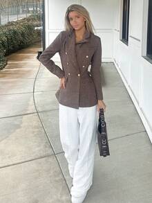 Sydney Algeri Business Style Lapel Long Sleeve Plaid Double-Breasted Blazer Jacket  Fall Cloth For Women - Multicolor - View 5