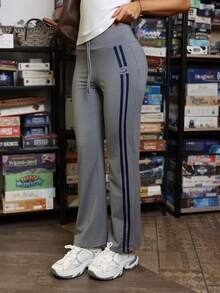 MainGRL Gray Casual Drawstring Waist Stright Leg Pants,Spring Outfit Women - Light Grey - View 1