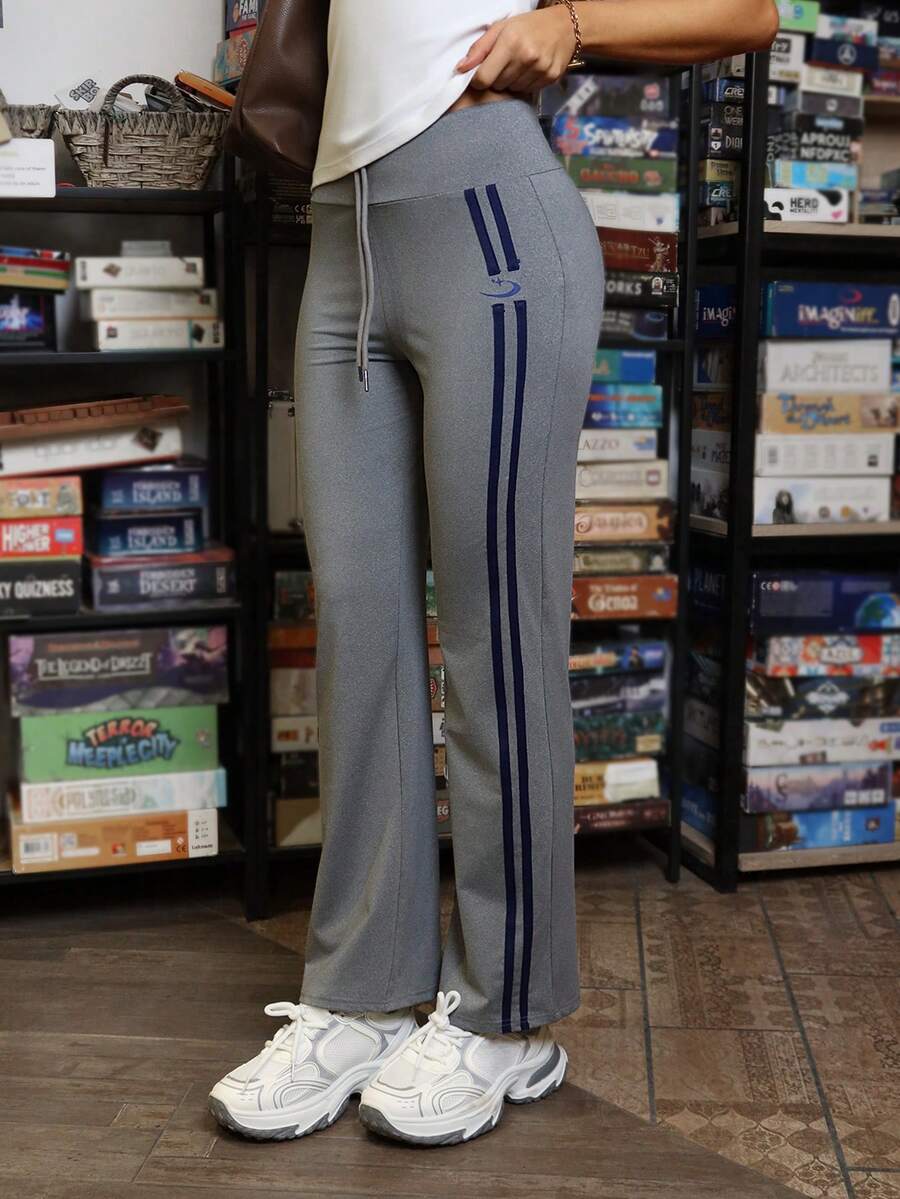 MainGRL Gray Casual Drawstring Waist Stright Leg Pants,Spring Outfit Women - Light Grey - View 1