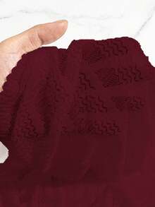 SHEIN X Sofía Suescun Swim SXY Đầm nữ mùa hè màu trơn, trễ vai, tay loe, có dây rút bên hông. - Màu Đỏ Sâu - Xem 5