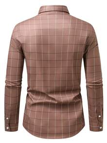Manfinity Mode Plus Size Men's Casual Versatile Commuter Plaid Shirt - Brown - View 2