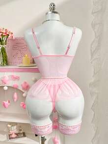 PetitDoll 4pcs Mesh Lace Sexy Lingerie Set - Dusty Pink - View 2