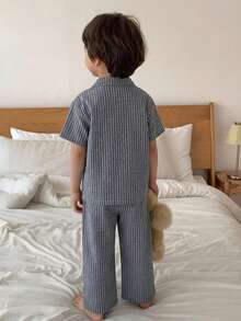 DAZY Toddler Boys' Striped Short Sleeve Pajama Set - Grey - View 3