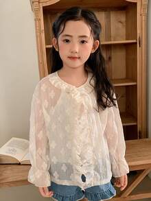 DAZY Young Girl Ruffled Lace Casual Long Sleeve Jacket - White - View 4