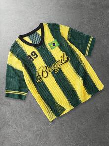 ROMWE MEN Prep Men's Casual Hollow-Out Knitted Letter Embroidery Short Sleeve Top, Summer - Green - View 7