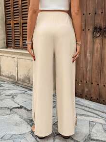 SHEIN Maternity Solid Color Adjustable Waist Wide Leg Loose Casual Pants - Khaki - View 2