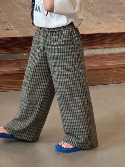 DAZY Pantalones casuales a cuadros para niños pequeños