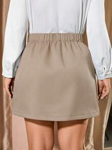 Cravure Chân váy ngắn hai hàng cúc thời trang và thanh lịch dành cho nữ - Màu Khaki - Xem 2